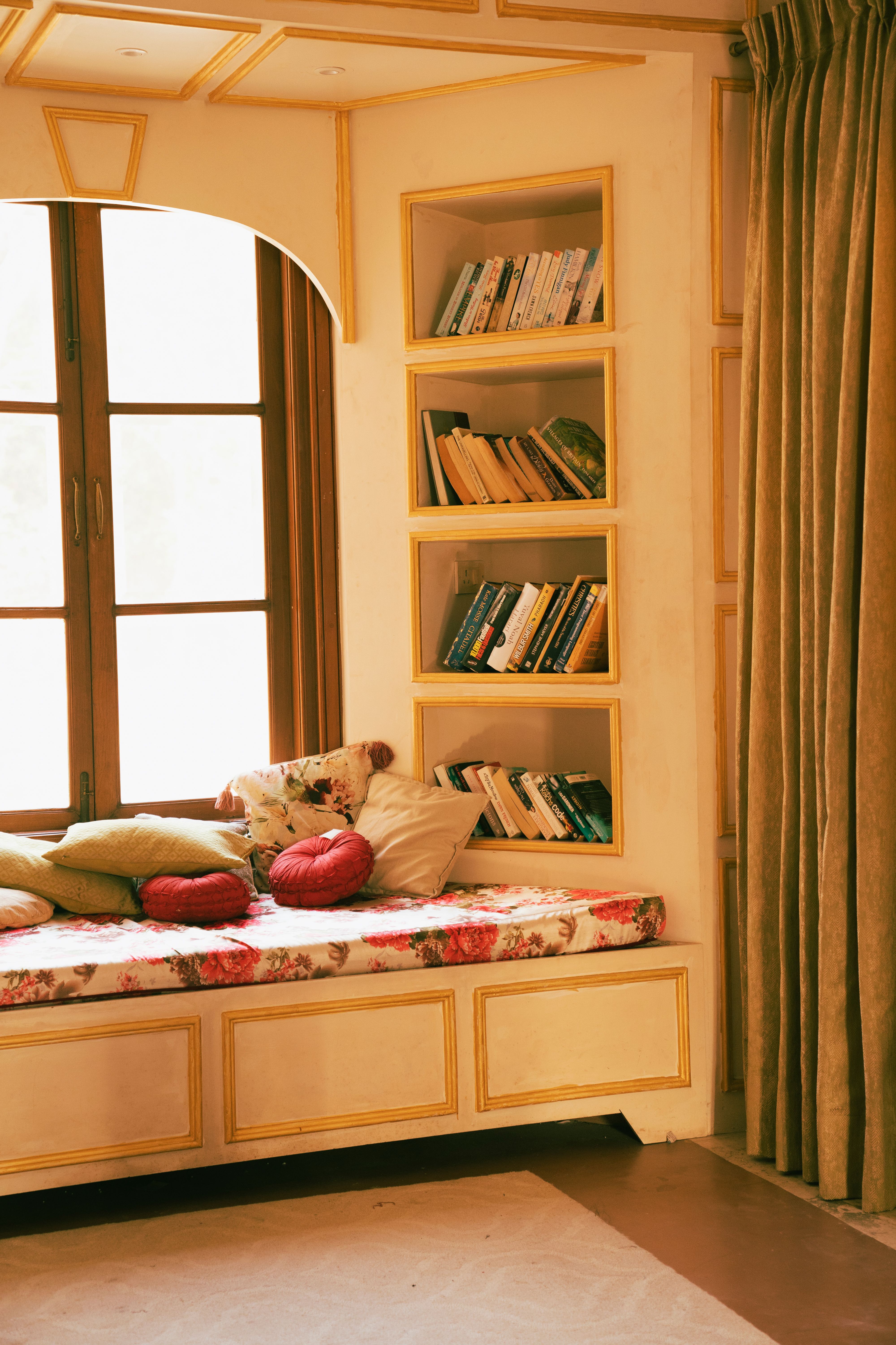 Reading nook with built-in shelving